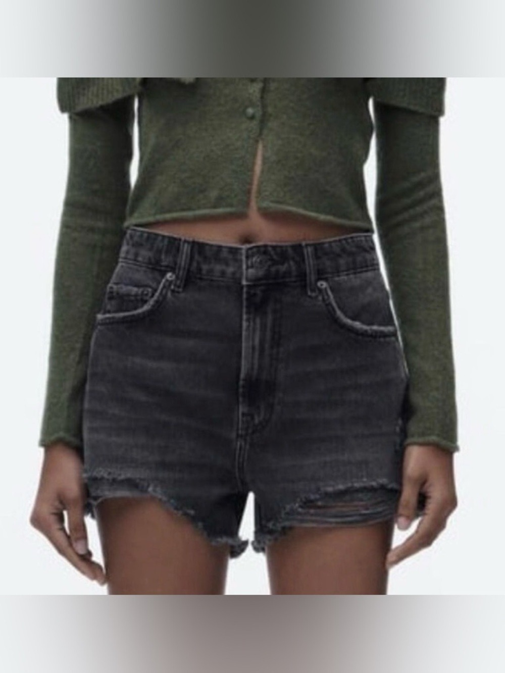 ZARA black faded high waist cut off shorts size 6